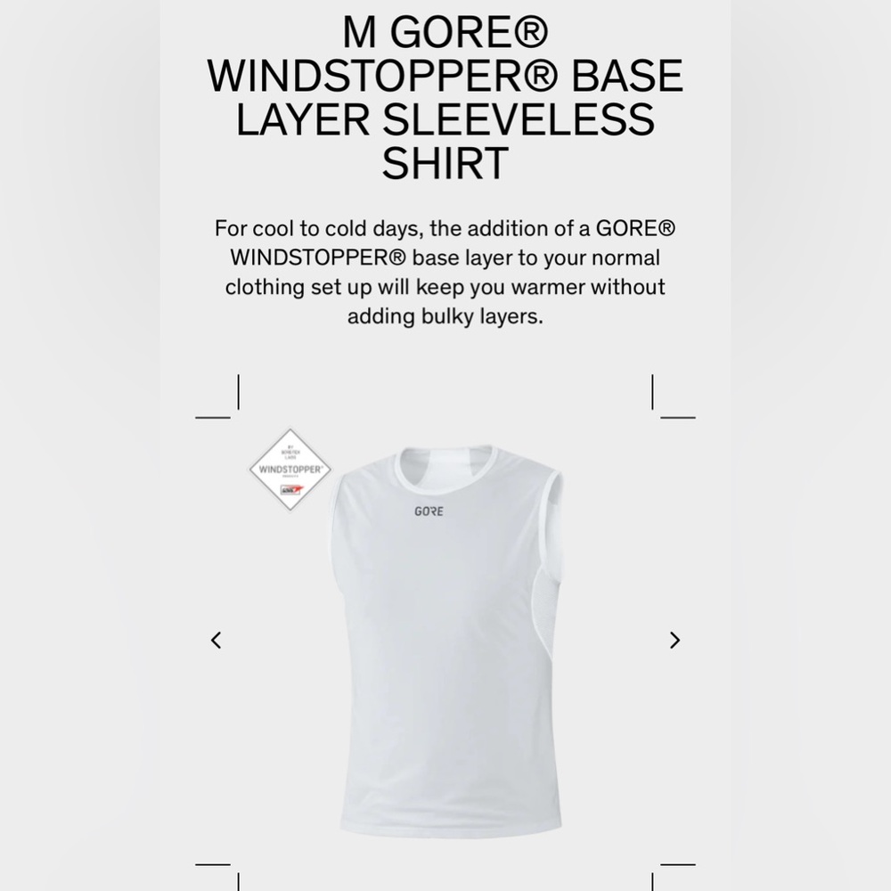 GORE windstopper base layer sleeveless shirt. Set of 2. Brand new.